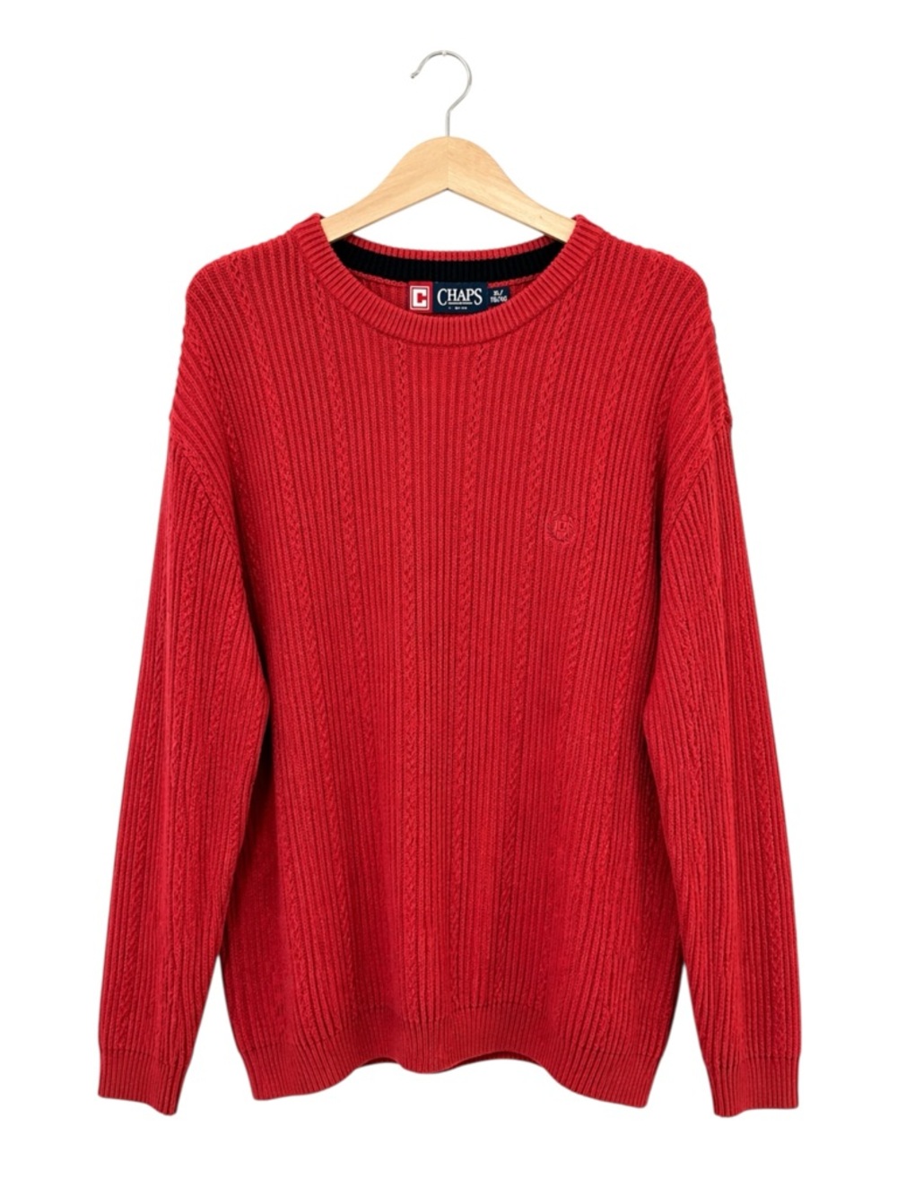 Chaps Men’s Ribbed Cotton Crewneck Sweater Red XL Classic Preppy Knit